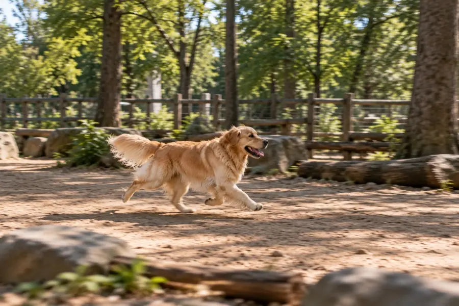 Kuldne retriiver jookseb õues.